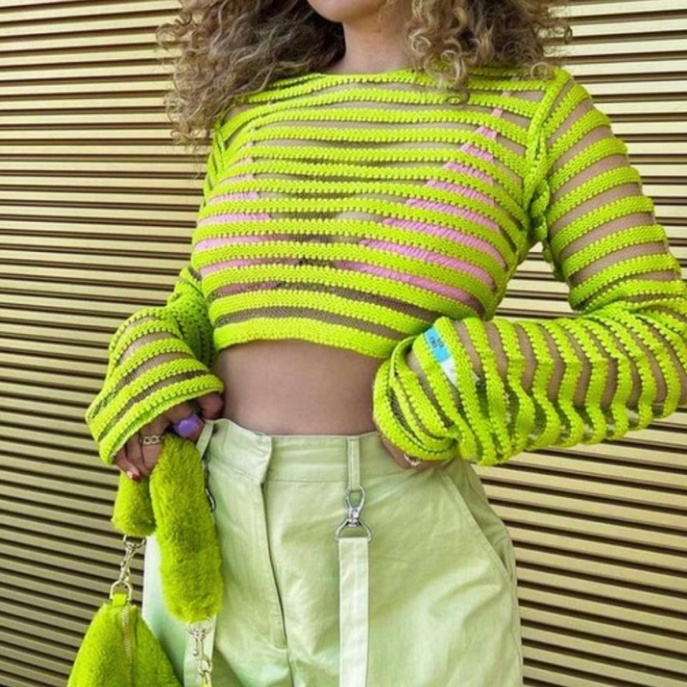 Neon sheer long sleeve top